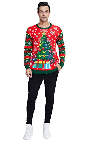 uideazone Women's Ugly Christmas Sweater Light-UP Christmas Tree Pattern Long Sleeve Knitted Pullover Sweatshirt Jumper