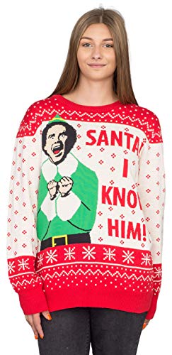 Ripple Junction Elf Buddy Santa I Know Him Pattern Ugly Christmas Sweater (Adult XX-Large)