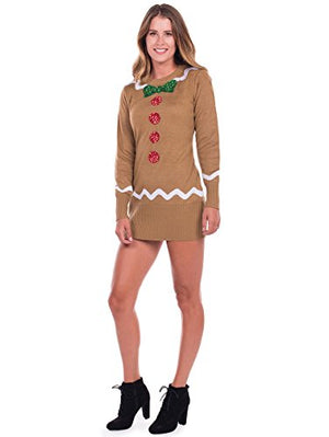 Tipsy Elves Women's Gingerbread Sweater Dress - Brown Ugly Christmas Sweater Dress: Small