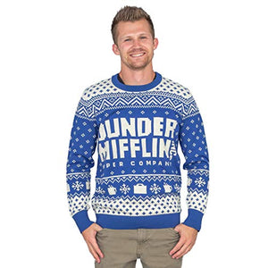 Ripple Junction The Office Dunder Mifflin Blue Ugly Christmas Sweater (Small)