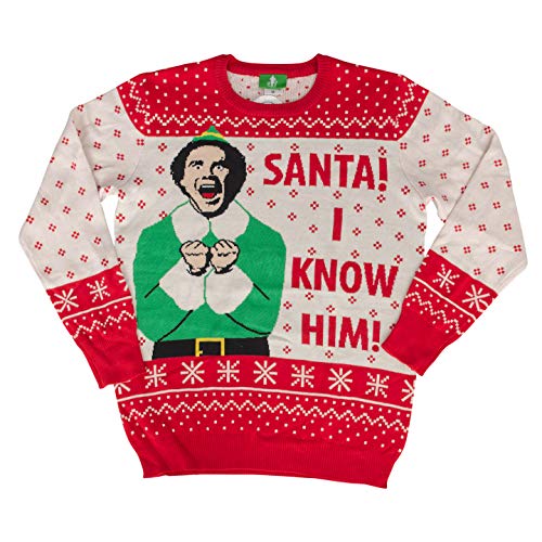 Ripple Junction Elf Buddy Santa I Know Him Pattern Ugly Christmas Sweater (Adult XX-Large)