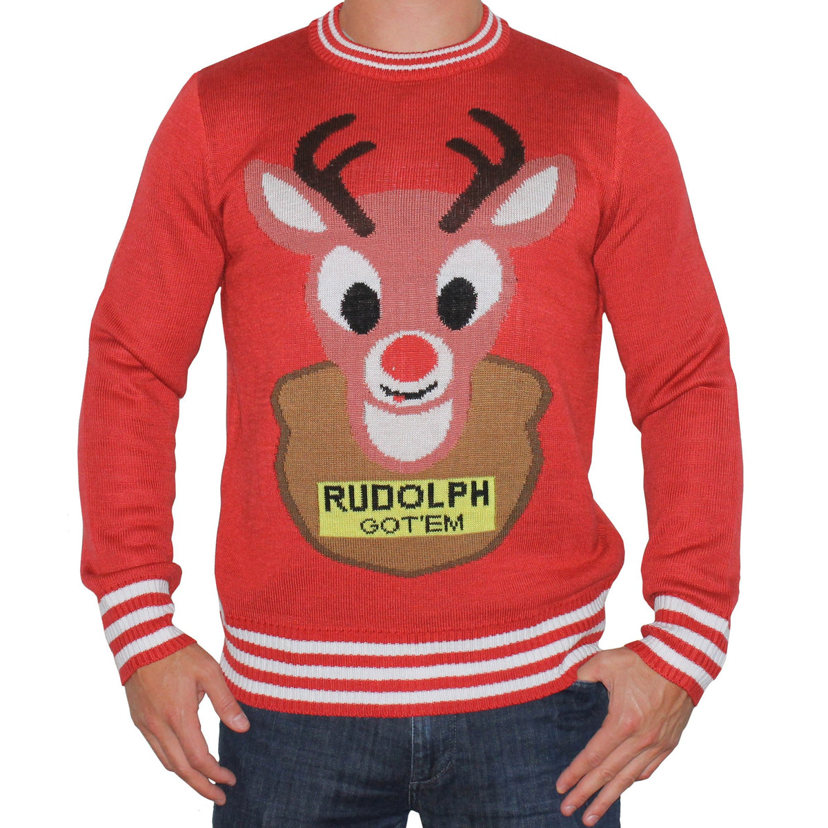 Ugly Christmas Sweaters Mounted Rudolph Red with Reindeer Ugly