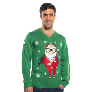 Hipster Santa Christmas Sweater Green