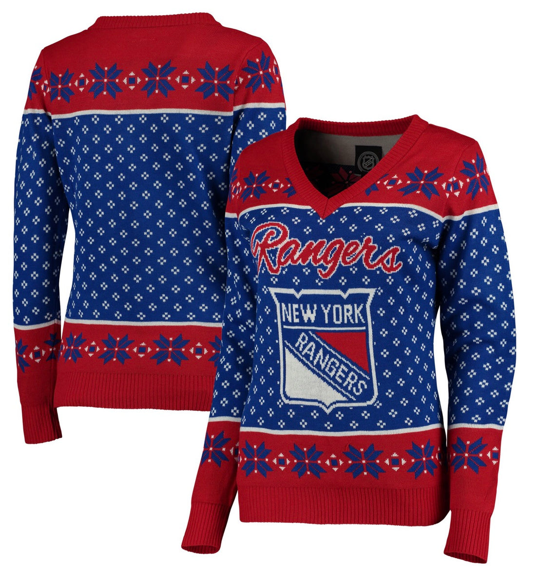 Klew Men's New York Rangers Holiday Ugly Sweater Blue/Red - Small