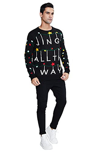 Goodstoworld Mens Womens Light Up Ugly Christmas Sweaters Tacky Black Knitted Pullover Jumper Led String Matching Xmas Funny Sweatshirt for Couples Gift Gingle All The Way