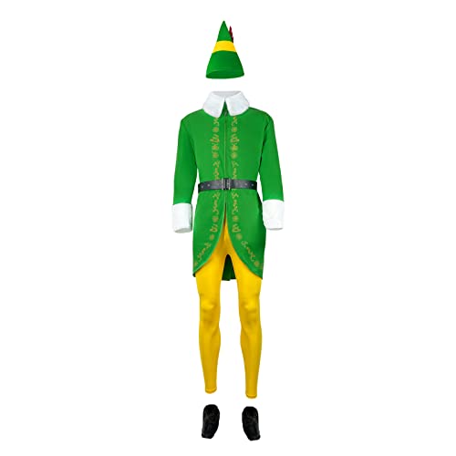 Mens Christmas Elf Costume, Buddy Elf Costume, Christmas Cosplay Buddy, The Elf Costume Coat Pants Hat Belt shoes Full Set Costumes for Men(XL)