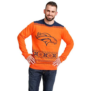 FOCO Men's NFL Big Logo Two Tone Knit Sweater, Medium, Denver Broncos