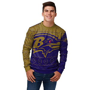 FOCO Men's NFL Printed Primary Logo Lightweight Holiday Sweater, Baltimore Ravens, X-Large