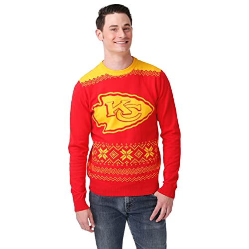 FOCO Men's NFL Big Logo Two Tone Knit Sweater, Medium, Kansas City Chiefs