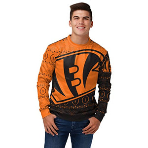 FOCO Men's NFL Printed Primary Logo Lightweight Holiday Sweater, Cincinnati Bengals, Medium