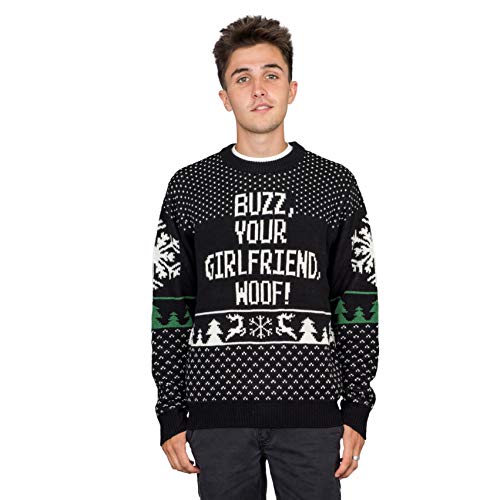 Home Alone Buzz Your Girlfriend Woof Ugly Christmas Sweater (Adult Large) Black