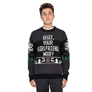 Home Alone Buzz Your Girlfriend Woof Ugly Christmas Sweater (Adult Large) Black