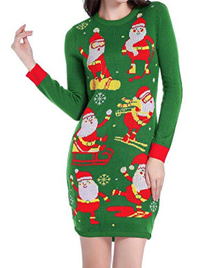 v28 Ugly Christmas Sweater for Women Vintage Funny Merry Knit Sweaters Dress (Large, Christmas Green)