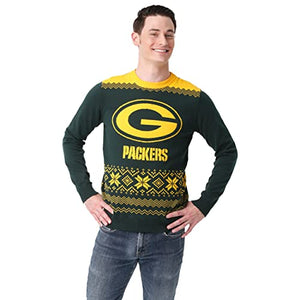 FOCO Men's NFL Big Logo Two Tone Knit Sweater, Medium, Green Bay Packers