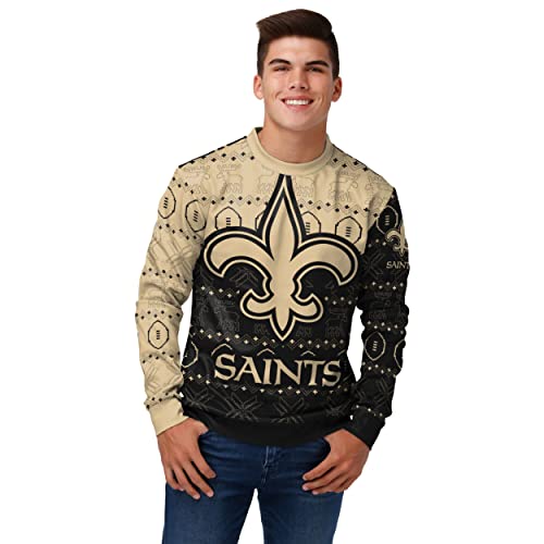 FOCO Men's NFL Printed Primary Logo Lightweight Holiday Sweater, New Orleans Saints, Medium