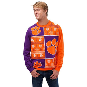 FOCO Clemson Tigers NCAA Mens Busy Block Snowfall Sweater - L