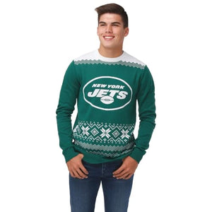 FOCO Men's NFL Big Logo Two Tone Knit Sweater, Medium, New York Jets