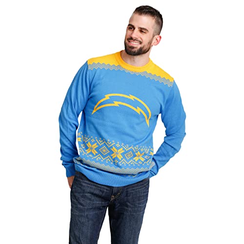 FOCO Men's NFL Big Logo Two Tone Knit Sweater, Medium, Los Angeles Chargers