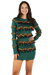 Tipsy Elves Tasseled Green Christmas Tree Sweater Dress for Holidays and Parties Size X Small