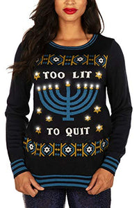 Tipsy Elves' Hanukkah Too Lit to Quit Light Up Sweater - Funny Blue LED Ugly Holiday Sweater Size X-Large
