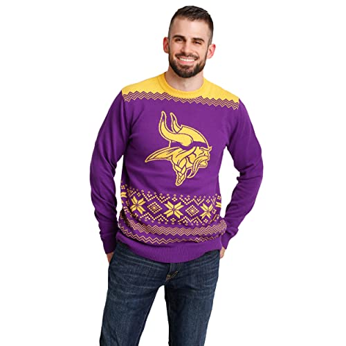 FOCO Men's NFL Big Logo Two Tone Knit Sweater, Medium, Minnesota Vikings