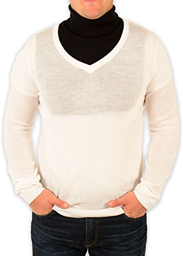 Men's Redneck Cousin V-Neck White Sweater with Black Dickey (X-Large)