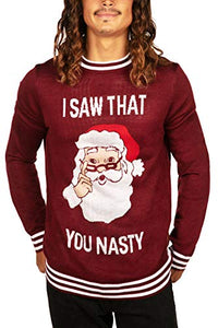 Tipsy Elves' Men's I Saw That, You Nasty! Pullover - Funny Red Ugly Christmas Sweater Size Large