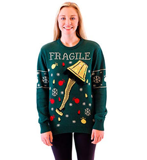 A Christmas Story Fragile Leg Lamp Light Up Green Ugly Christmas Sweater (Adult 4X-Large)