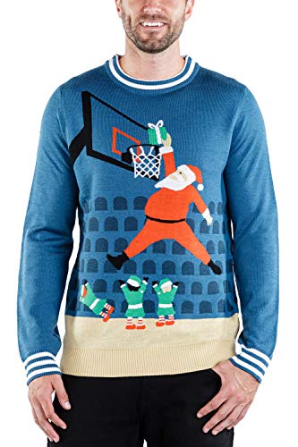 Pull De Noël "Santa Dunk" Basketball - Sweatshirt Humour, Motif Pixel, 241 G, Coupe Classique - Pour Fêtes Et Soirées