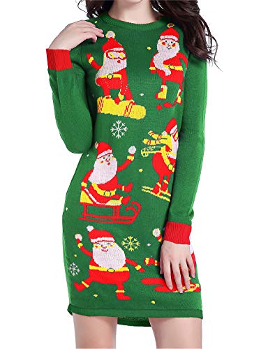 v28 Ugly Christmas Sweater for Women Vintage Funny Merry Knit Sweaters Dress (Large, Christmas Green)