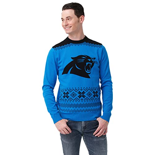 FOCO Men's NFL Big Logo Two Tone Knit Sweater, Medium, Carolina Panthers