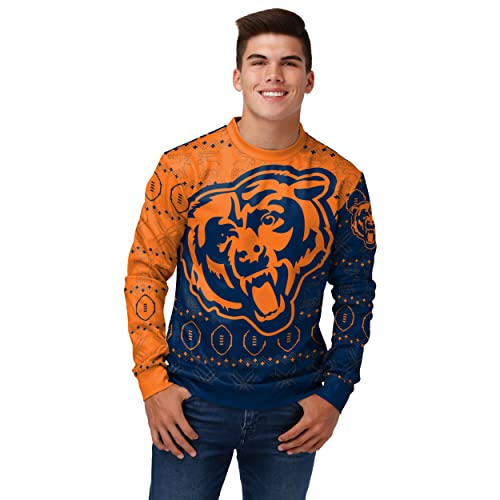 FOCO Men's NFL Printed Primary Logo Lightweight Holiday Sweater, Chicago Bears, X-Large