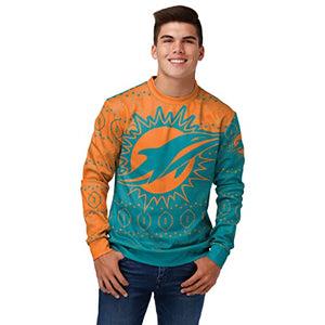 FOCO Men's NFL Printed Primary Logo Lightweight Holiday Sweater, Miami Dolphins, Medium