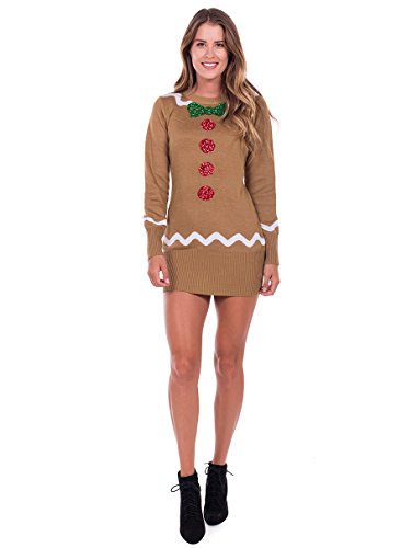 Tipsy Elves Women's Gingerbread Sweater Dress Brown Ugly Christmas Sweater Dress: Small