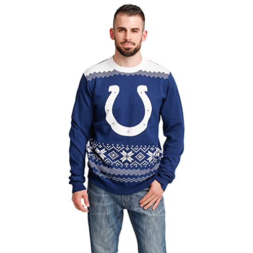 FOCO Men's NFL Big Logo Two Tone Knit Sweater, Medium, Indianapolis Colts