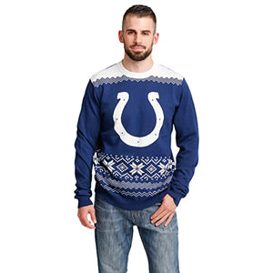 FOCO Men's NFL Big Logo Two Tone Knit Sweater, Medium, Indianapolis Colts