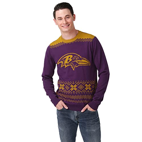 FOCO Men's NFL Big Logo Two Tone Knit Sweater, Medium, Baltimore Ravens