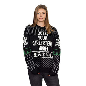 Home Alone Buzz Your Girlfriend Woof Ugly Christmas Sweater (Adult Large) Black