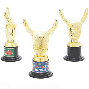 12 Pack Ugly Christmas Sweater Trophy Award with Stickers for Party Decorations, Ugly Sweater Kit