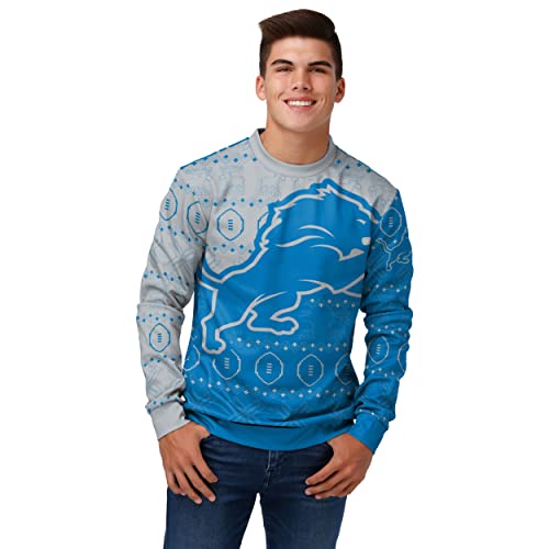 FOCO Men's NFL Printed Primary Logo Lightweight Holiday Sweater, Detroit Lions, X-Large