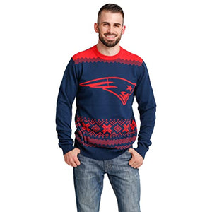 FOCO Men's NFL Big Logo Two Tone Knit Sweater, Medium, New England Patriots