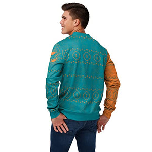 FOCO Men's NFL Printed Primary Logo Lightweight Holiday Sweater, Miami Dolphins, Medium