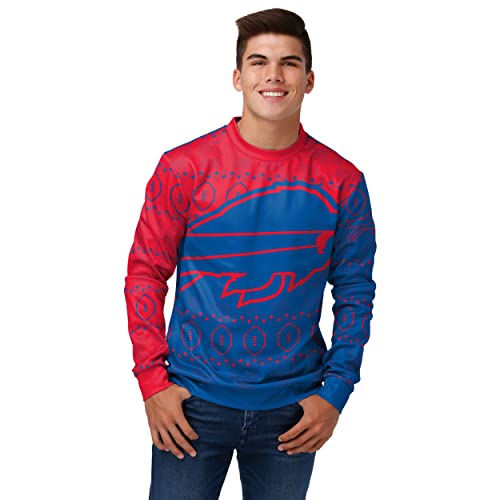 FOCO Men's NFL Printed Primary Logo Lightweight Holiday Sweater, Buffalo Bills, X-Large