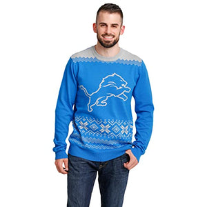 FOCO Men's NFL Big Logo Two Tone Knit Sweater, Medium, Detroit Lions