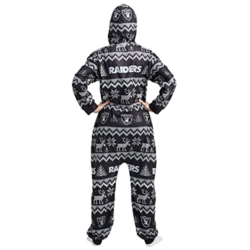 FOCO Las Vegas Raiders NFL Ugly Pattern One Piece Pajamas - L