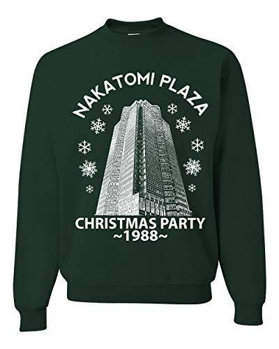 Nakatomi Plaza Christmas Party 1988 Classic McClane Xmas Ugly Christmas Sweater Crewneck Graphic Sweatshirt, Forest Green, Large