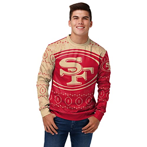 FOCO Men's NFL Printed Primary Logo Lightweight Holiday Sweater, San Francisco 49ers, Medium