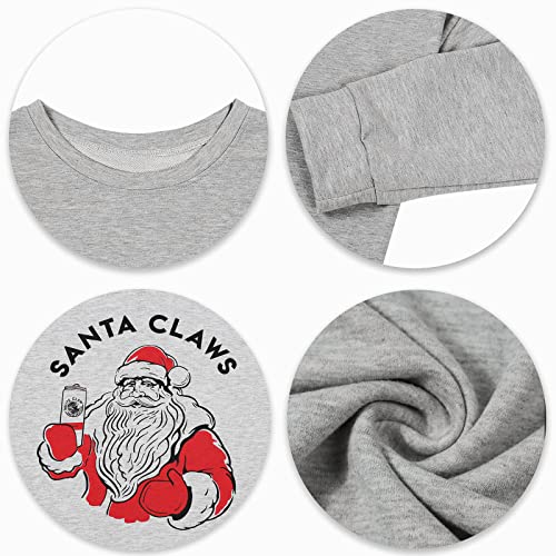 JINTING Christmas Sweatshirt for Women Christmas Santa Claus Pullover Casual Long Sleeve Funny Graphic Shirts (Gray, Largee)