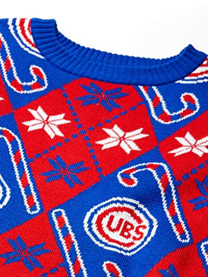 FOCO MLB Chicago Cubs Women's Candy Cane Repeat Crew Neck Sweater, Medium, Team Color
