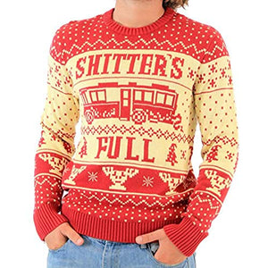 National Lampoon Vacation Shitter's Full Ugly Christmas Sweater (Adult Medium) Red, White